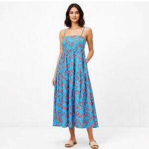 J. Crew Vibrant Blue and Red Midi Dress